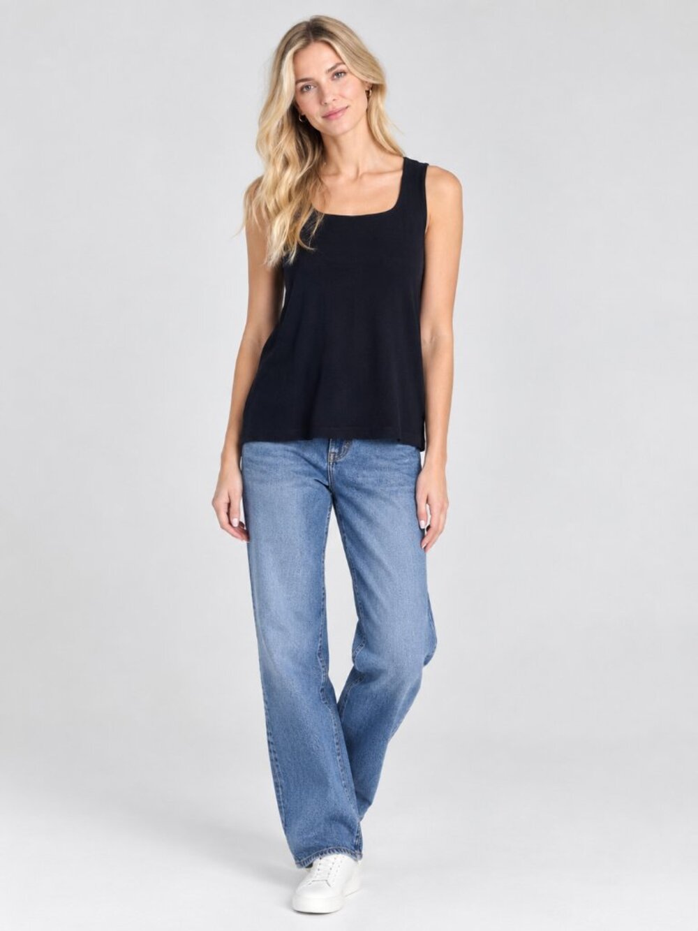 2/$30 Chico's Travelers Square Neck Tank Top Dark Ink 12 #A6085